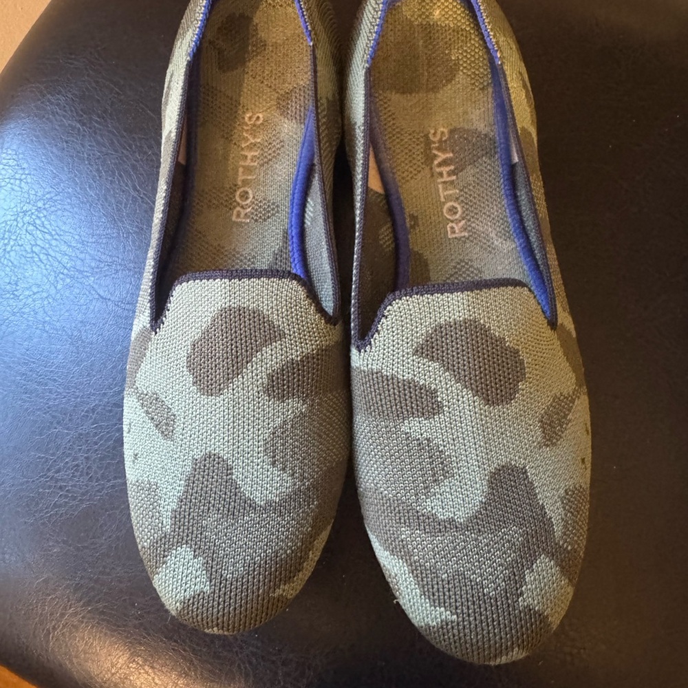 Rothy's Green and Tan Camouflage Loafers